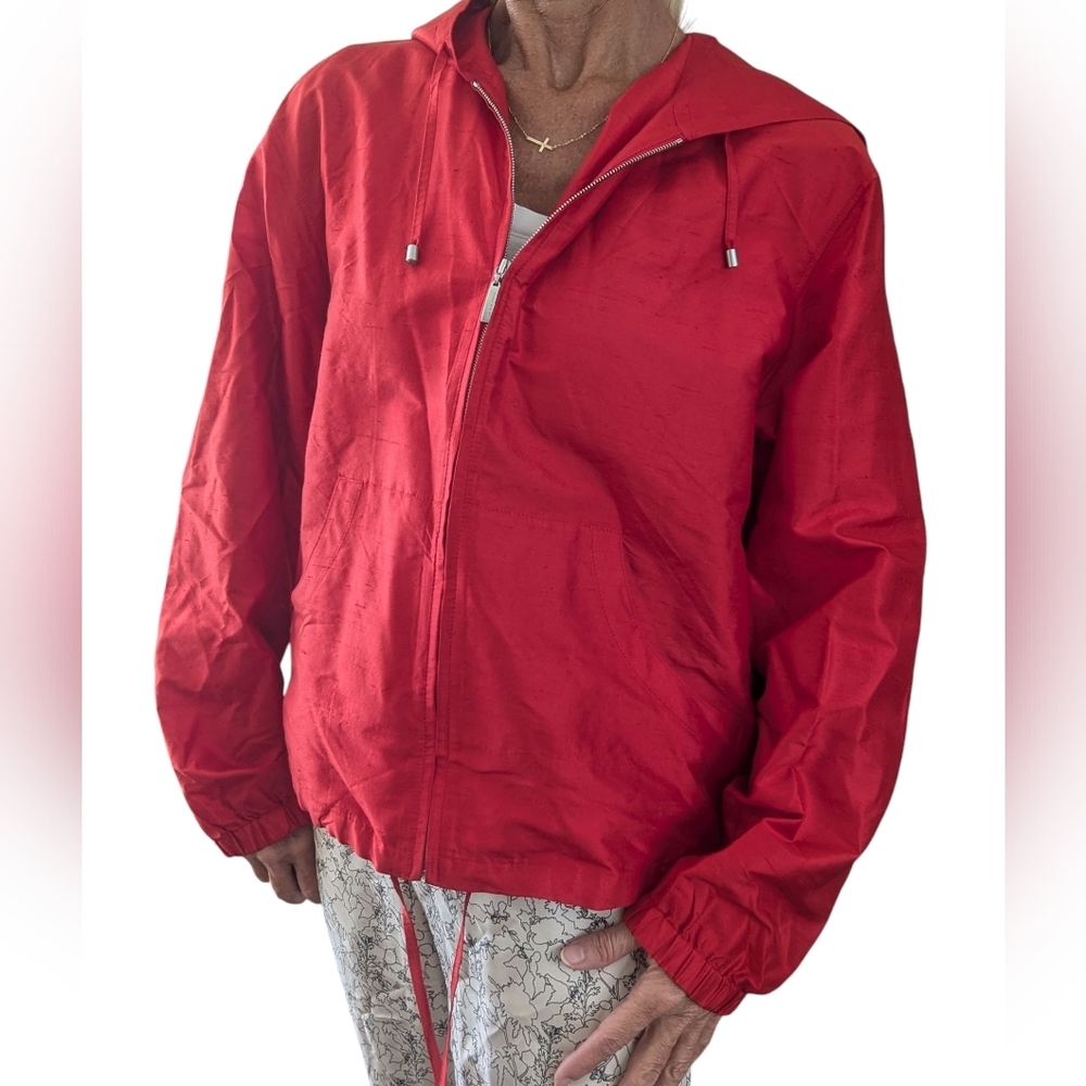 Vintage 90s Escada Sport Red 100% Silk Hooded Jacket NWT Size M